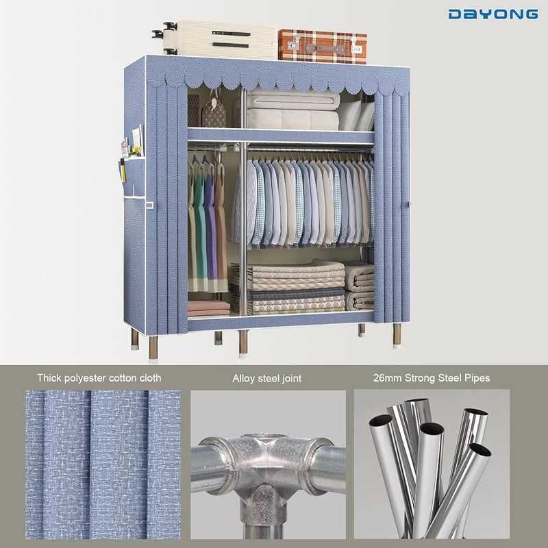 DAYONG 1500 lbs Heavy Duty Portable Steel Closet, 4 Partition Simple Standing Wardrobe, Fabric Clothing Storage Organizer for Home Rental Apartment Dorm, 51.2"W x 17.7"D x 66.9"H - Image 3