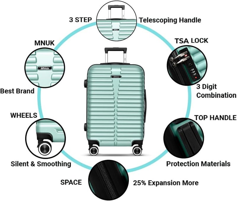 MNUK Destiny Carry-on Luggage | Hardside Soft Handle Trolley with TSA Lock | 360° 4 Wheeler (Pista green, Checked Luggage 28- Inch) - Image 5
