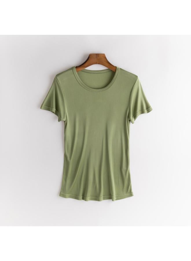VUELO Mulberry Silk Short-sleeved Solid Color Shirt V-neck Simple Bottoming Shirt Thin Loose Plus Size Silk T-shirt Women's