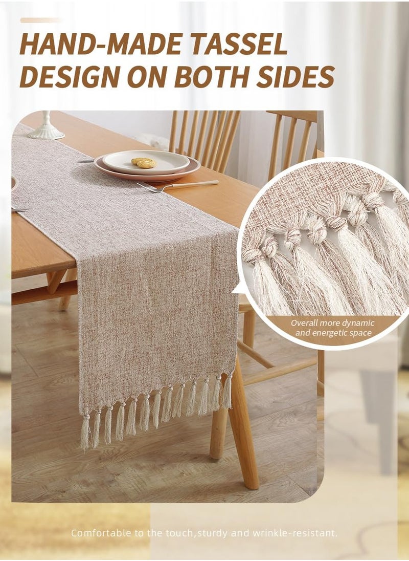 Excefore - Table Runner Boho Style, Rustic Handmade Rustic Table Runner, 72 Inches Long Coffee Table Runner for Dining Party Holiday, Decorative for Home Dining Tea Kitchen (13*72 Inch) - Image 1