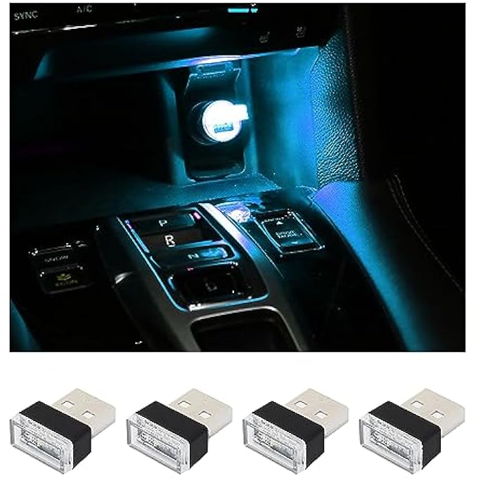 Bukela 4 Pcs Usb Led Car Interior Atmosphere Lamp PlugIn Usb Decor Night Light Portable Auto Ambient Lighting Kit Universal Vehicle Interior Accessories For Most - Image 1