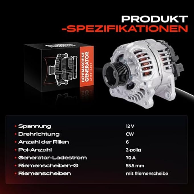 Frankberg Alternator Compatible with A3 8L1 1.6L 1.8L 1996-2003 Octa.via I 1U2 1.6L-2.0L 1996-2010 Bo.ra 1J2 1.6L-2.0L 1998-2013 Golf IV 1J1 1.4L-2.0L 1997 -2005 Replace# 0124315003 - Image 4