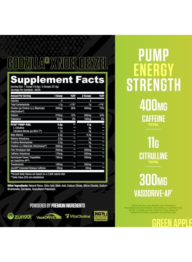 رايز مسحوق غودزيلا قبل التمرين بنكهة التفاح الأخضر، 1.66 رطل (40 غرام لكل حصة) - مزيج مشروب عالي الطاقة للتمرين مع الأحماض الأمينية ومزيج لتحسين الأداء - Image 2