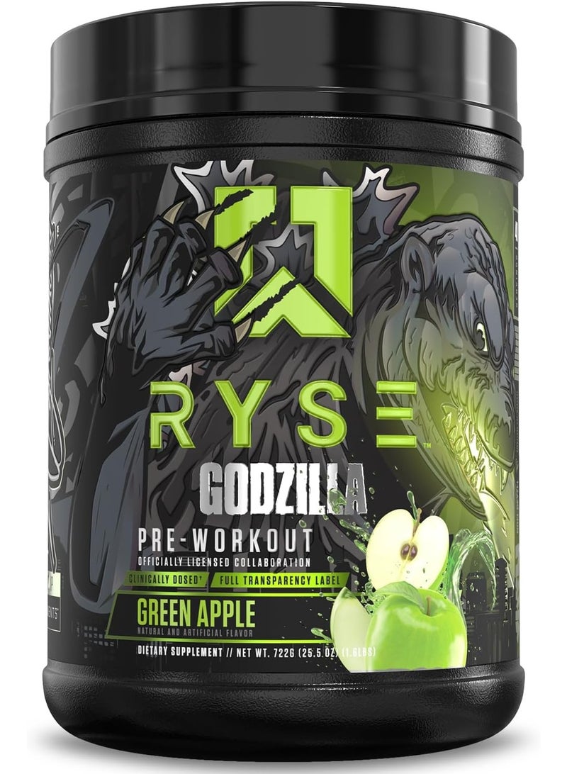 رايز مسحوق غودزيلا قبل التمرين بنكهة التفاح الأخضر، 1.66 رطل (40 غرام لكل حصة) - مزيج مشروب عالي الطاقة للتمرين مع الأحماض الأمينية ومزيج لتحسين الأداء - Image 1
