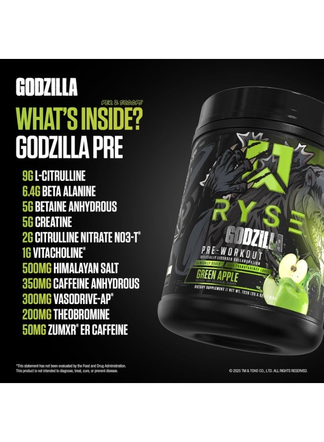 رايز مسحوق غودزيلا قبل التمرين بنكهة التفاح الأخضر، 1.66 رطل (40 غرام لكل حصة) - مزيج مشروب عالي الطاقة للتمرين مع الأحماض الأمينية ومزيج لتحسين الأداء - Image 4