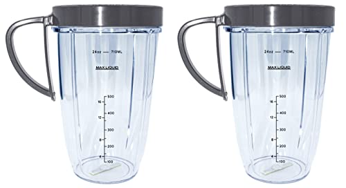 Blendin Replacement 24 Ounce Large Tall Cup Jar with Handled Lip Ring, Compatible with Nutribullet 600W, 900W, NB-101B, NB-101S, NB-201, NBR-0601, NBR-1201, NB9-1300, 900 Pro Series Blenders, 2 Pack - Image 1