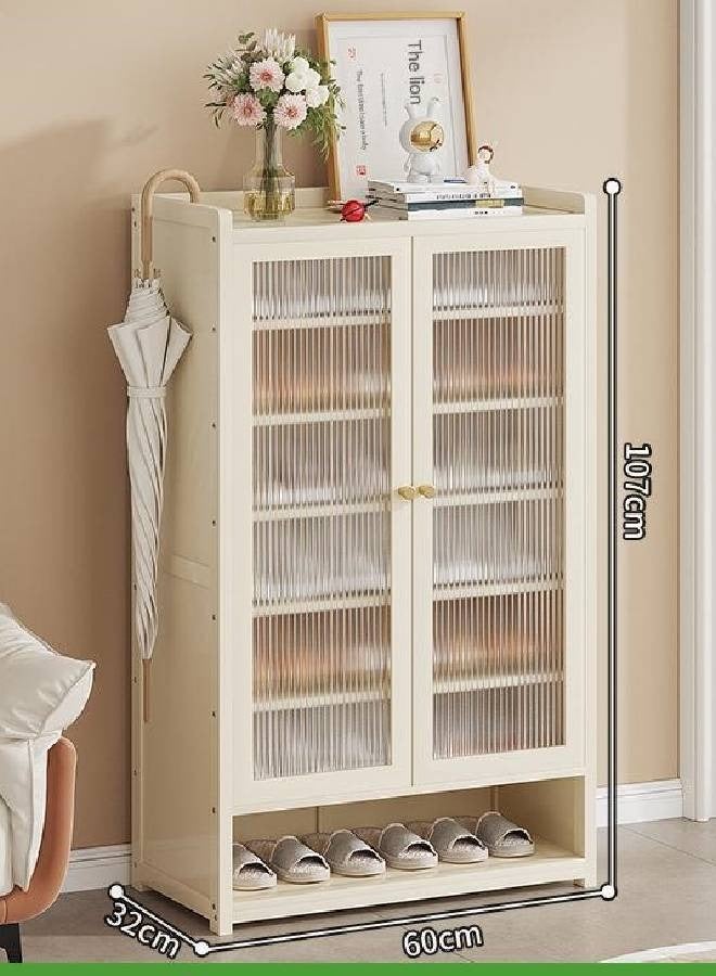 keke Modern 8 Tier 3 Door Shoe Cabinet with Transparent Doors & Open Bottom Beige 90x32x107cm - Image 1