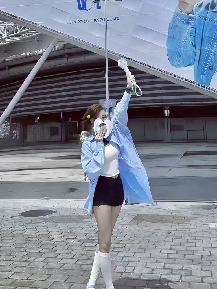 Korean Style Wear Unique Chic Shirt Blue And White Striped Shirt Spring And 2024 Loose Sunscreen Thin Coat - Image 4