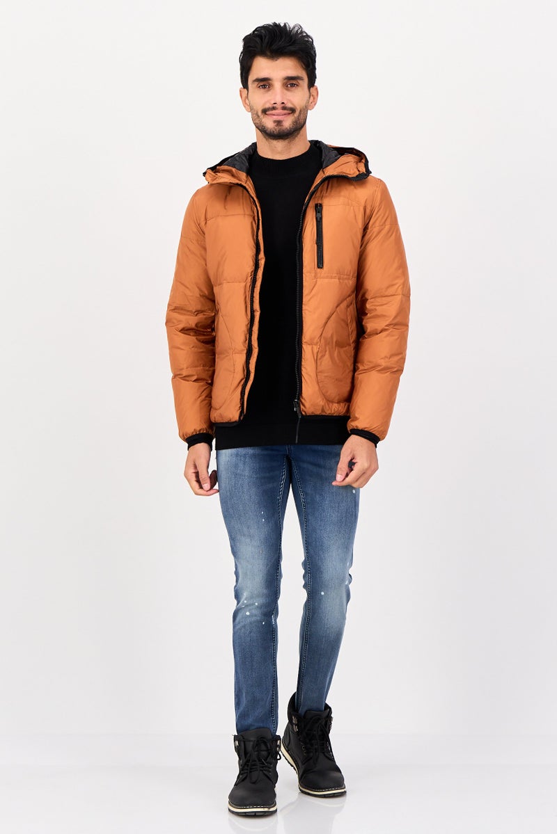 Selected Homme Men Solid Puffer Jacket, Rust - Image 4