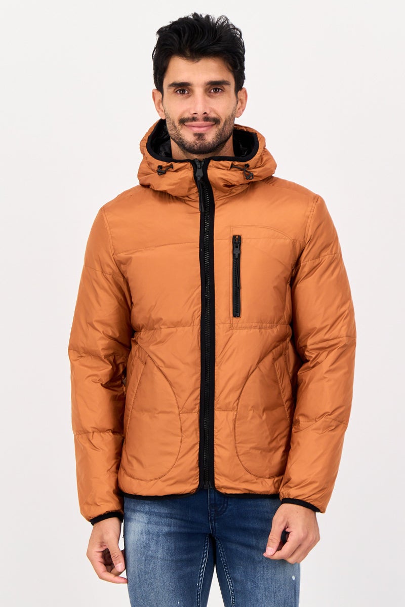 Selected Homme Men Solid Puffer Jacket, Rust - Image 1