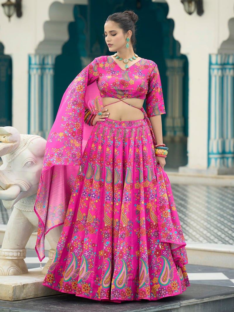 PURVAJA Women's Chinon/Art Silk Semi-Stitched Lehenga choli (Sachi-Pink_Free Size) - Image 2