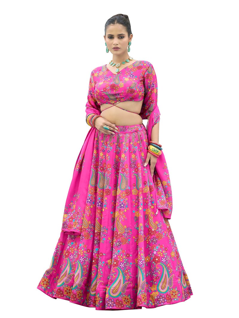PURVAJA Women's Chinon/Art Silk Semi-Stitched Lehenga choli (Sachi-Pink_Free Size) - Image 5