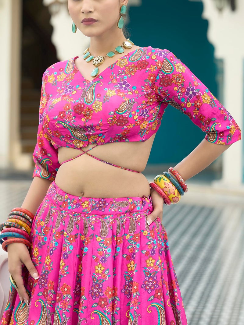 PURVAJA Women's Chinon/Art Silk Semi-Stitched Lehenga choli (Sachi-Pink_Free Size) - Image 3