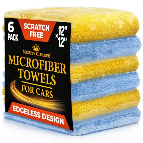 Mighty Cleaner Super Soft Microfiber Towels for Cars Edgeless 6pk 12x12 Premium ScratchFree Towel Great for Drying Detailing Polishing Buffing Ultra Absorbent Microfiber Cleaning Cloths for Car - Image 1
