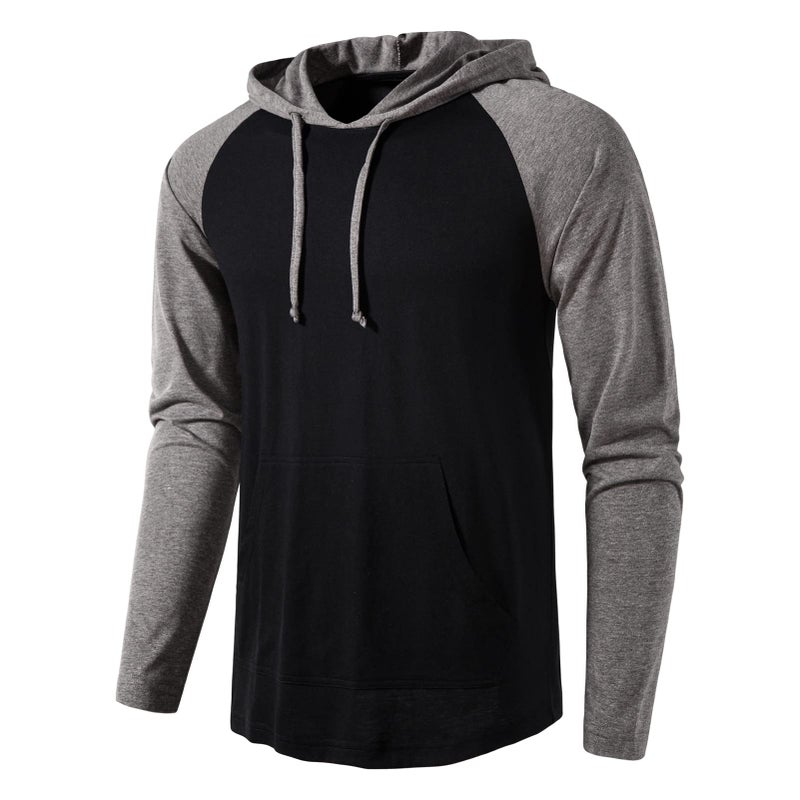 SIR7 Men's Gym Workout Active Long Sleeve Pullover Lightweight Hoodie Casual Hooded Sweatshirts Black&Grey X-Large - Image 1