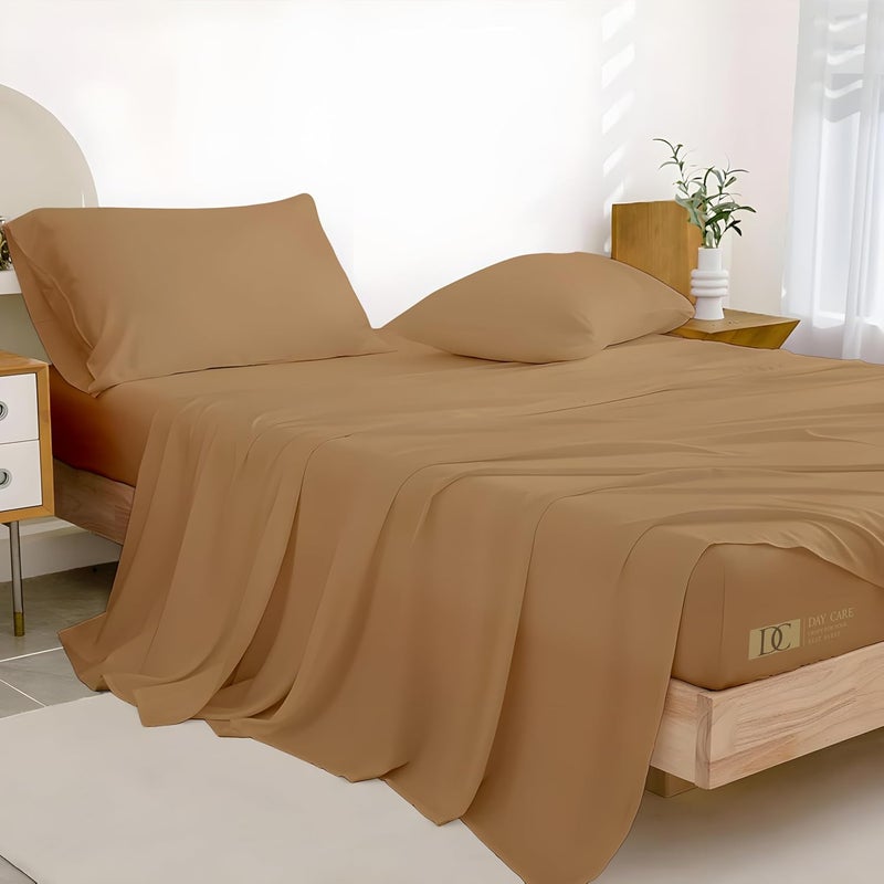 Day Care Single Bed Bedsheet Super Soft Brushed Microfiber Bedsheet for Single Bed 60X90 Inches Machine Washable Hypoallergenic Bedsheet with 1 Pillow Cover Beige - Image 2