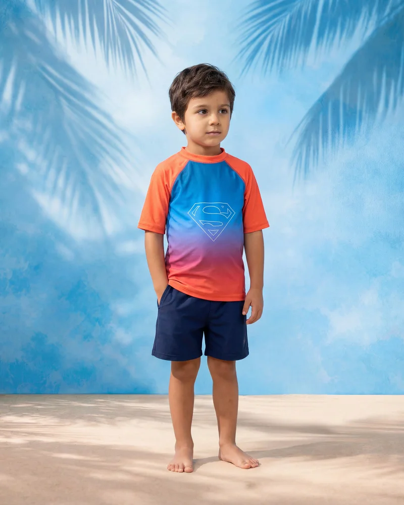 REDTAG Boys Red Superman Rashguard T-Shirt