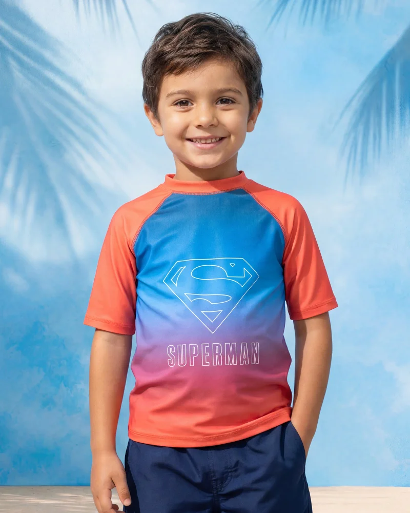 REDTAG Boys Red Superman Rashguard T-Shirt