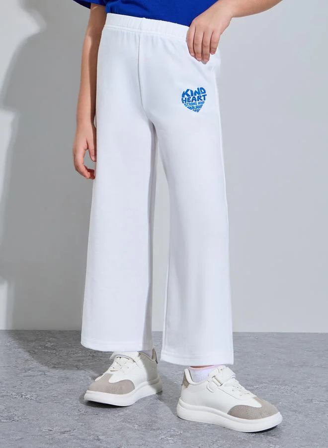 Styli Girls Off-White Graphic Print Wide Leg Jogger Pants