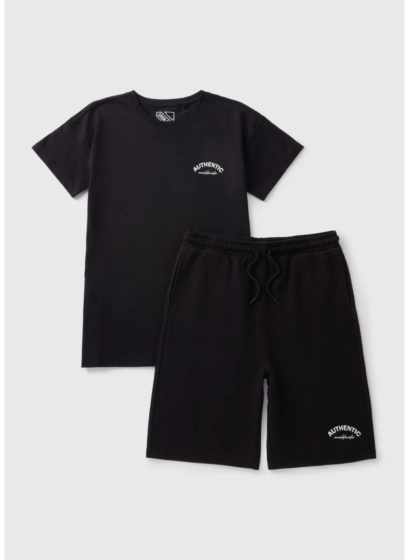 Matalan Boys Black Authentic Top & Shorts Set