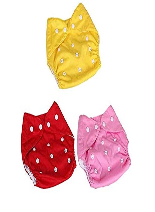 Crawl'in (Set of 3) Kids Diapers/Baby Cloth Diaper Reusable Nappies, Washable, Adjustable Size Nappy/Langot/Training Pants- Without Inserts(Yellow, Orange & Green, Summer) (Assorted Colours) - Image 1