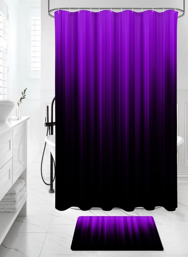 Litabel 4 Pcs Purple and Black Gradient Shower Curtain Set with Rugs and Toilet Lid Cover, Modern Simple Waterproof Fabric Bathroom Set, Ombre Stripe Gothic Abstract Bathroom Decor Set Accessories - Image 3