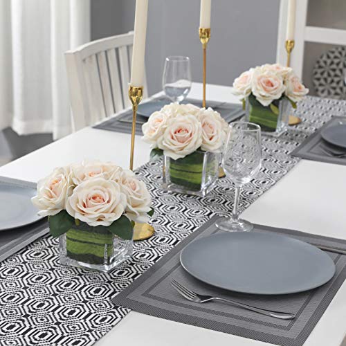 Fule Artificial Velvet Rose Flower Centerpiece Arrangement in vase for Home Wedding Decoration (Champagne) - Image 3