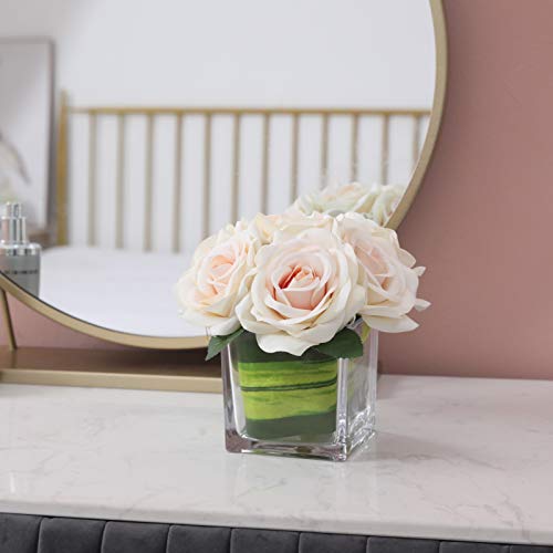 Fule Artificial Velvet Rose Flower Centerpiece Arrangement in vase for Home Wedding Decoration (Champagne) - Image 5