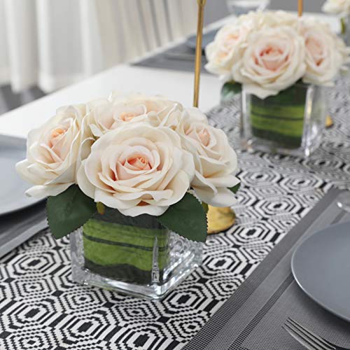 Fule Artificial Velvet Rose Flower Centerpiece Arrangement in vase for Home Wedding Decoration (Champagne) - Image 2