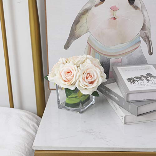 Fule Artificial Velvet Rose Flower Centerpiece Arrangement in vase for Home Wedding Decoration (Champagne) - Image 4