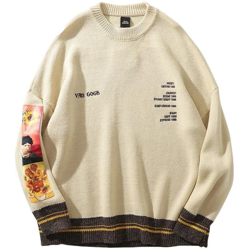 LILILEIDY Mens Crewneck Sweaters Graphic Comfortable Casual Knit Fall Winter Sweater Oversized Pullovers Beige,A1,XXL - Image 4