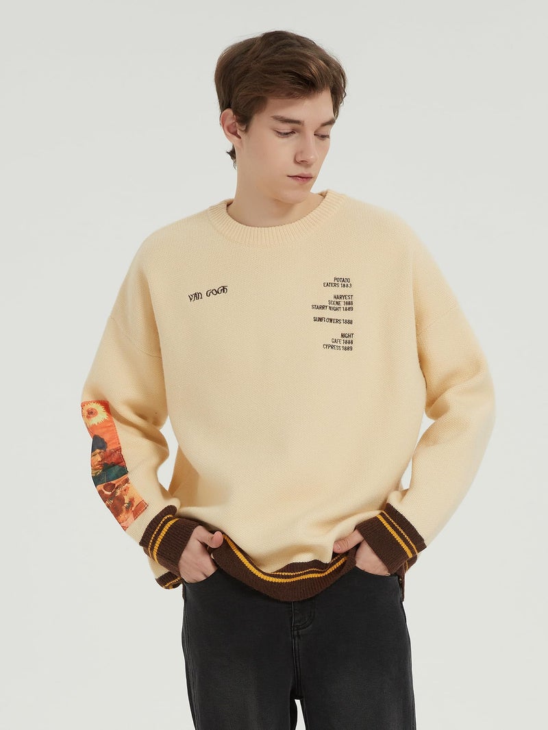 LILILEIDY Mens Crewneck Sweaters Graphic Comfortable Casual Knit Fall Winter Sweater Oversized Pullovers Beige,A1,XXL - Image 3