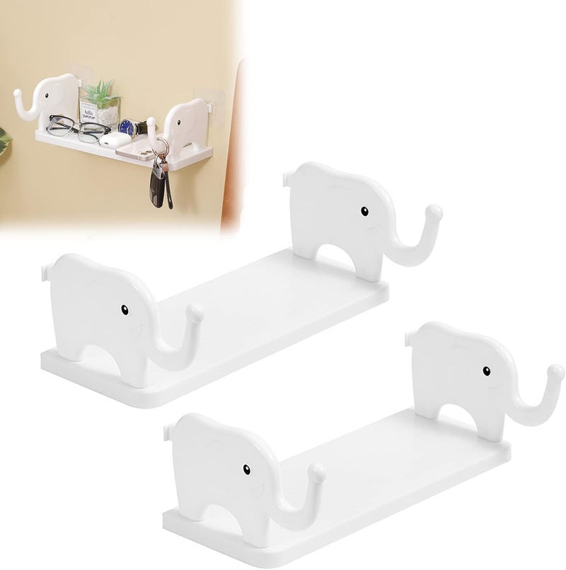 VEHTRI Multifunctional Elephant Shaped Storage Shelf, No Punching Wall Mounted Mini Storage Rack, Creative Cute Elephant Shelf Organizer for Kitchen Bathroom Bedroom Study (Pack of 2) - Image 1