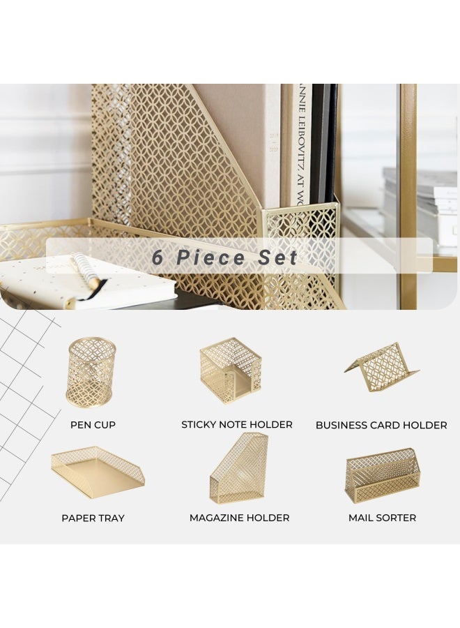 BLU MONACO Gold Desk Organizer Set Mail Sorter Sticky Note Holder Pen Cup Magazine Holder Letter Tray Business Card Holder Pink Office Decor - Image 2