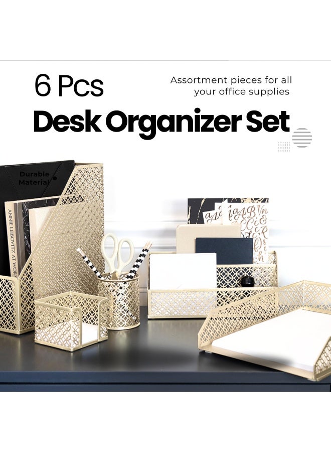 BLU MONACO Gold Desk Organizer Set Mail Sorter Sticky Note Holder Pen Cup Magazine Holder Letter Tray Business Card Holder Pink Office Decor - Image 3