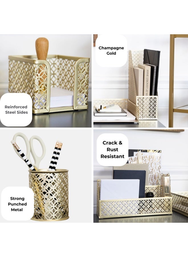 BLU MONACO Gold Desk Organizer Set Mail Sorter Sticky Note Holder Pen Cup Magazine Holder Letter Tray Business Card Holder Pink Office Decor - Image 5