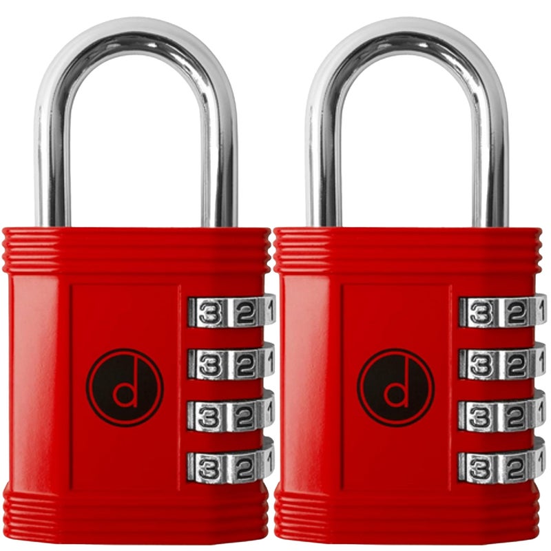 desired tools Padlock (2 Pack) 4 Digit Combination Lock - For Gym School Locker Outdoor Gate Shed Fence And Storage - Weatherproof Metal - Keyless Easy To Set Resettable - Red - Image 1