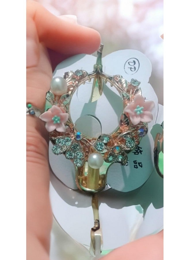 SUN Ring SUNRING Gold Plated Traditional Rhinestone Studded Floral Back Hair Clip/Hair Accessory for Women and Girls (Pack of 2, Multicolor) - Image 2