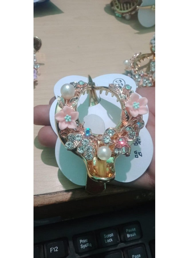 SUN Ring SUNRING Gold Plated Traditional Rhinestone Studded Floral Back Hair Clip/Hair Accessory for Women and Girls (Pack of 2, Multicolor) - Image 5