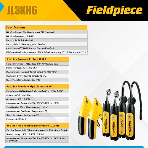 Fieldpiece - Job Link System HVACR Wireless Probe Kit - JL3KH6 - Fast Accurate Temps with Rapid Rail Technology - HVAC Tools with Padded Case - Image 4