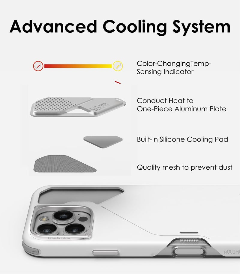 Aulumu A16 Shockproof iPhone 16 Pro Max Case | Updated Camera Control | Real Cooling | Aluminum Alloy Camera Frame | Multi-Layer Composite Protection - White - Image 4