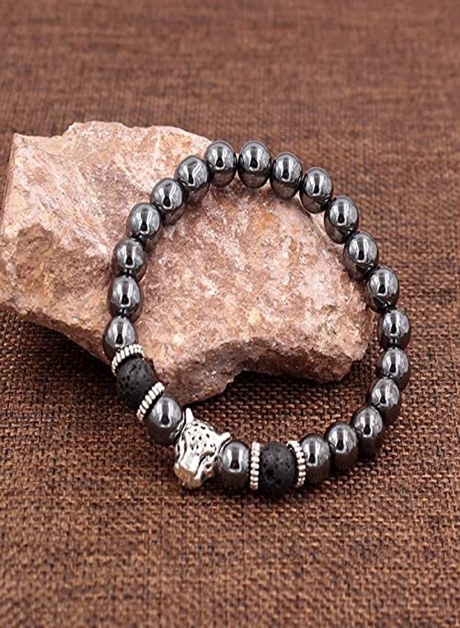 EDMIRIA Silver Plated with Hematite & Volcanic Lava Astrological Bracelet for Men, Women (Jet Black) - Image 4