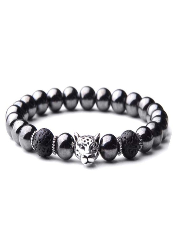 EDMIRIA Silver Plated with Hematite & Volcanic Lava Astrological Bracelet for Men, Women (Jet Black) - Image 1