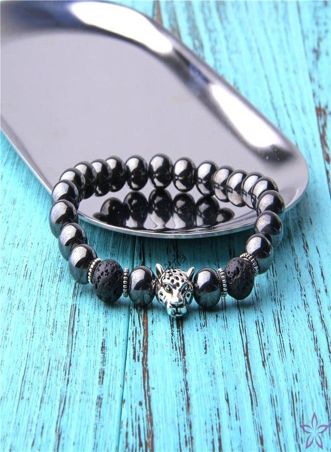EDMIRIA Silver Plated with Hematite & Volcanic Lava Astrological Bracelet for Men, Women (Jet Black) - Image 2
