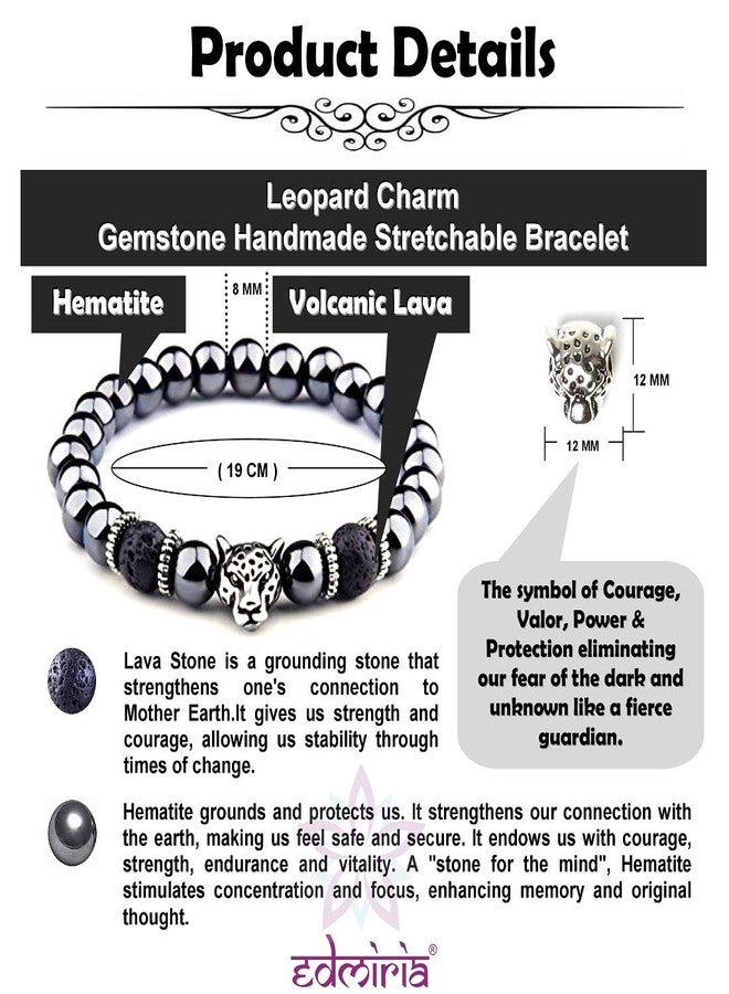 EDMIRIA Silver Plated with Hematite & Volcanic Lava Astrological Bracelet for Men, Women (Jet Black) - Image 3