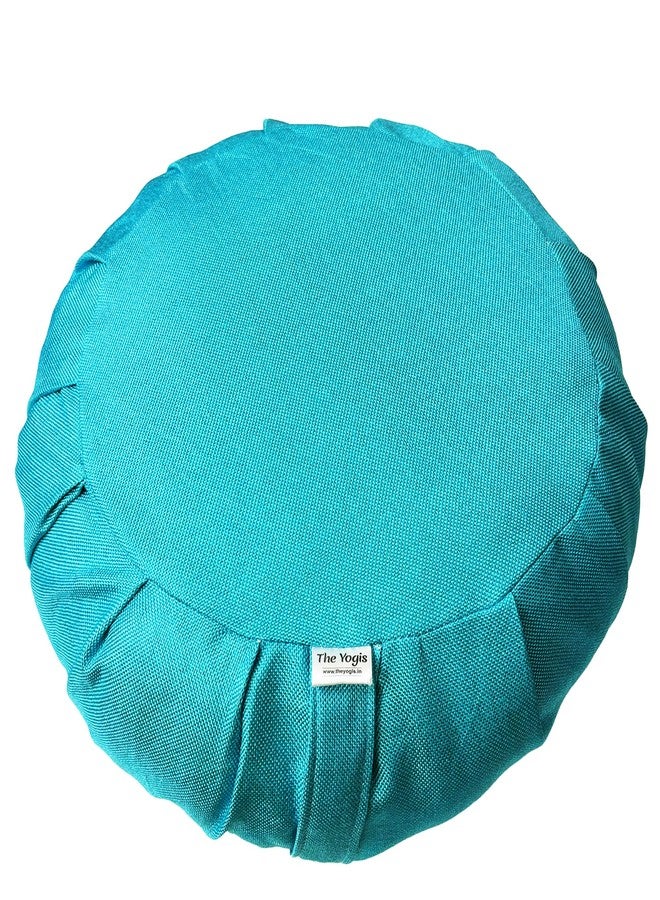 The Yogis Zafu Cushion for Yoga Posture & Meditation With Removable Outer Cotton Cover Round Pillow Aqua Blue - Image 1