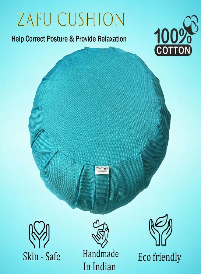 The Yogis Zafu Cushion for Yoga Posture & Meditation With Removable Outer Cotton Cover Round Pillow Aqua Blue - Image 2