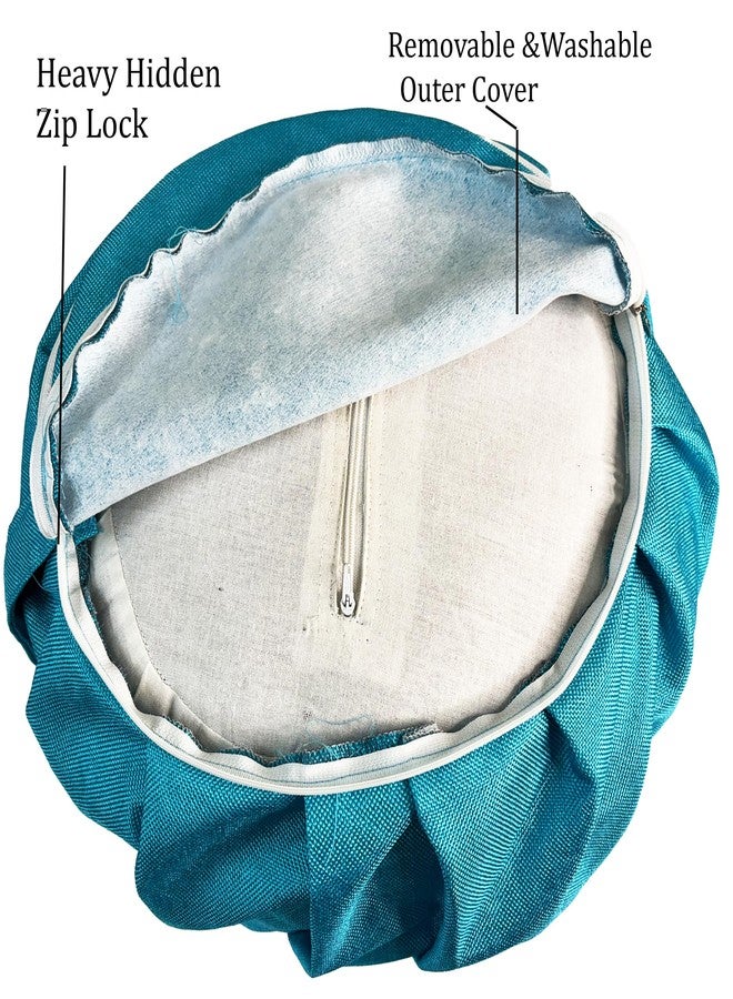The Yogis Zafu Cushion for Yoga Posture & Meditation With Removable Outer Cotton Cover Round Pillow Aqua Blue - Image 4
