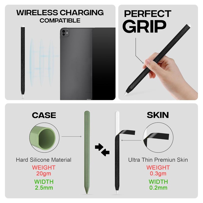 Capes Skins Wraps Stickers Compatible with iPad Pencil 2nd Generation | Anti-Scratch Durable 3M Vinyl Wraps | Not a Case | Wireless Charging Compatible | Black Leather - Image 3