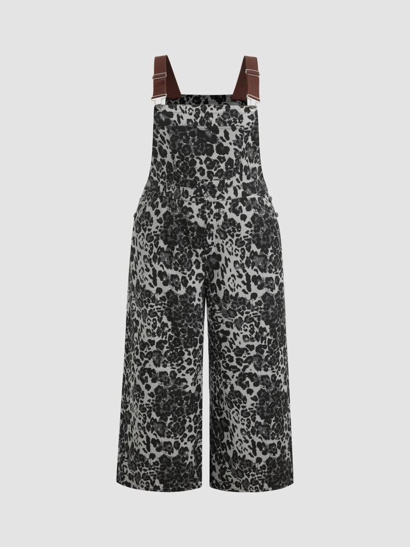 CIDER Denim Jumpsuit For Women Overalls Leopard Print Wide Leg Button Pocket Middle Waist Curve & Plus Size - Image 2